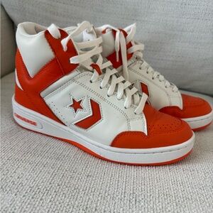Converse High-Top Sneakers in Orange and White. Women’s size 11